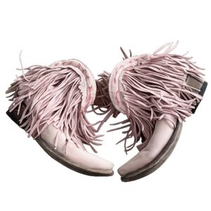 Gorgeous! Junk Gypsy Fringed Suede Heeled Boots - Light Pink